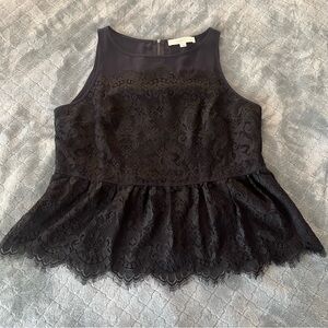 LOFT Black Lace‎ Peplum Blouse